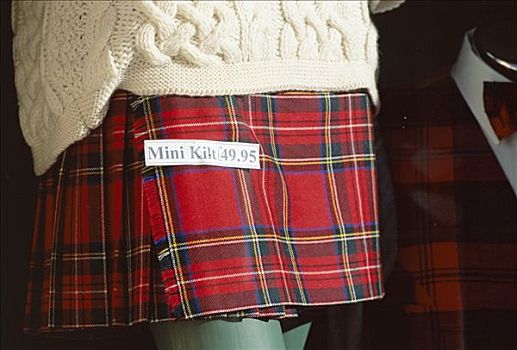 橱窗,特写,苏格兰,苏格兰式短裙,格子图案,爱丁堡