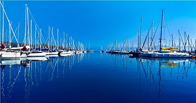 游艇,港口,上方,蓝色,自然,场景