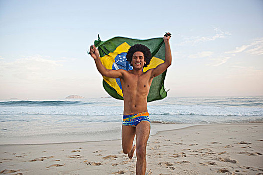 男青年,巴西国旗