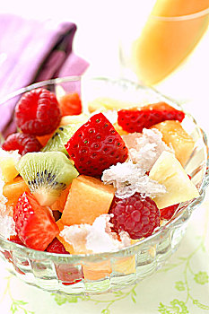 水果沙拉,荔枝,格兰尼塔冰品,主题,夏天,甜点