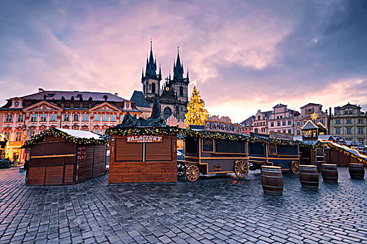 布拉格,捷克共和国,教堂,圣玛丽,黎明,前景,圣诞节