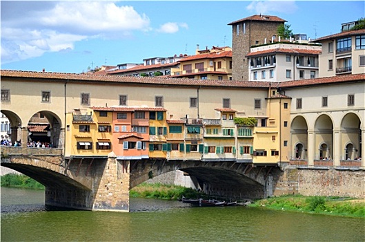 美景,风景,彩色,维奇奥桥,上方,阿尔诺河,佛罗伦萨,意大利