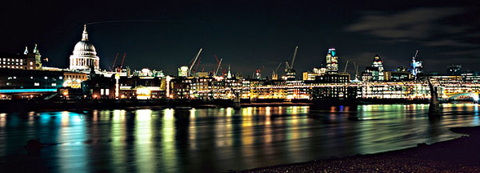 夜景,城市,伦敦,大教堂,左边,千禧桥,右边