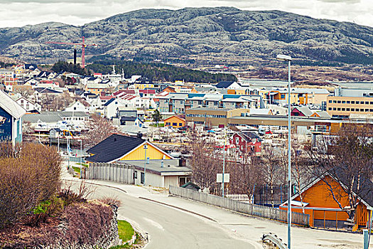 挪威,城镇,彩色,木屋,岩石,山