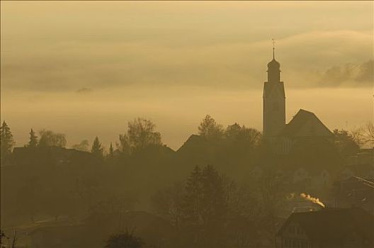 雾状,早晨,阿尔皋,瑞士