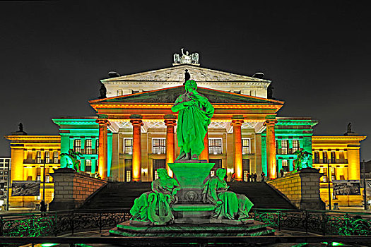 席勒,纪念建筑,正面,音乐会,御林广场,广场,光亮,节日,2009年,柏林,德国,欧洲