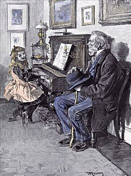 女孩,钢琴,1891年