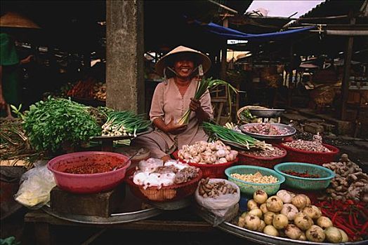 越南,胡志明市,女人,销售,果蔬,市场货摊