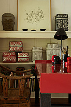 木椅,红色,书写台