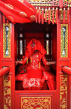 轿子,新娘,中式婚礼,中国风,红色,喜字,红双喜,红盖头