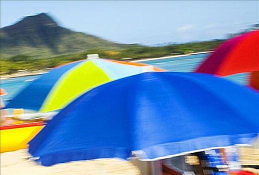 夏威夷,怀基基海滩,彩色,伞,海滩