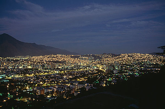 光亮,城市,夜晚,加拉加斯,委内瑞拉