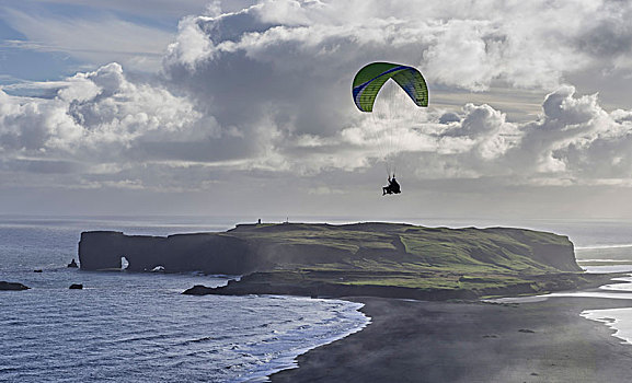 滑伞运动,上方,半岛,戴尔赫拉伊,冰岛,欧洲