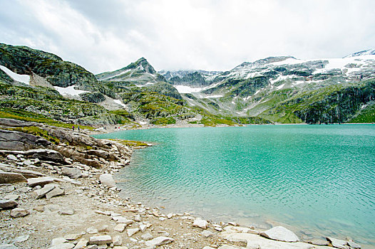 阿尔卑斯山,风景,结冰,湖,正面,山,蓝天