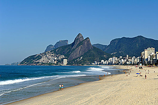 风景,上方,伊帕内玛,海滩,两个,兄弟,山,里约热内卢,巴西,南美