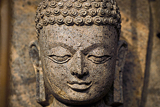 佛,头部,遗迹,佛教,寺院,勒德纳吉里,奥里萨帮,东印度,印度,亚洲