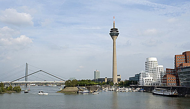德国,北莱茵威斯特伐利亚,电视塔,建筑,莱茵河,桥,景象,塔,建筑师,现代,高层建筑,房屋外观