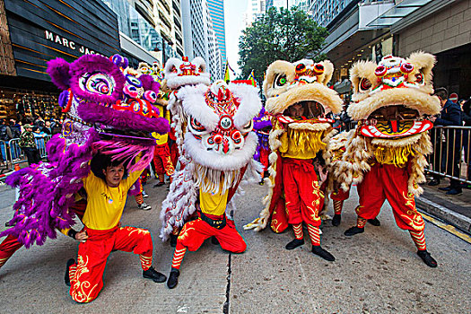 中国,香港,新年,白天,节日,游行,中国狮子,舞者