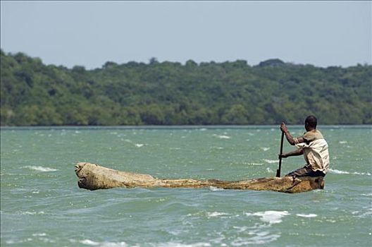 肯尼亚,捕鱼者,短桨,独木舟,溪流