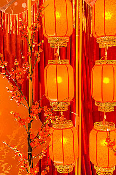 中国古典室内装饰宫灯纸扇屏风特写