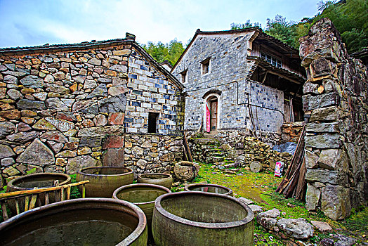 胜坑村,石屋,山村,民宿,小溪