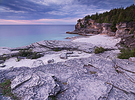 漂亮,日落,景色,乔治亚湾,岩石,岸边,布鲁斯半岛国家公园,安大略省,加拿大