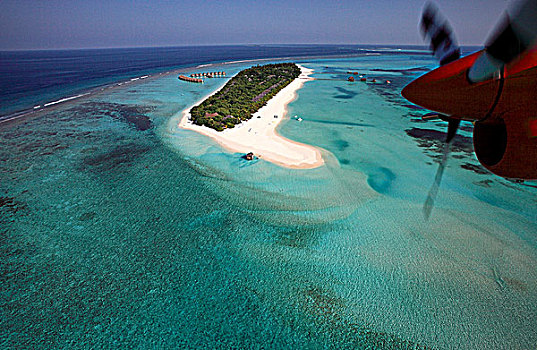 马尔代夫,岛屿,环礁,水上飞机,到达,私人岛屿,豪华酒店,航拍