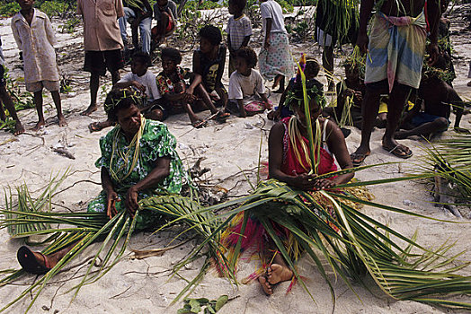 瓦努阿图,岛屿,女人,编织,棕榈叶
