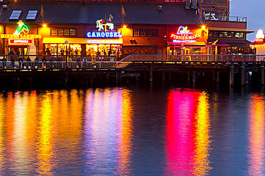 亮灯,码头,普吉特湾,西雅图,美国