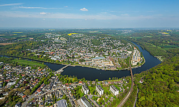 俯视,桥,铁路桥,新建筑,埃森,鲁尔区,北莱茵威斯特伐利亚,德国,欧洲