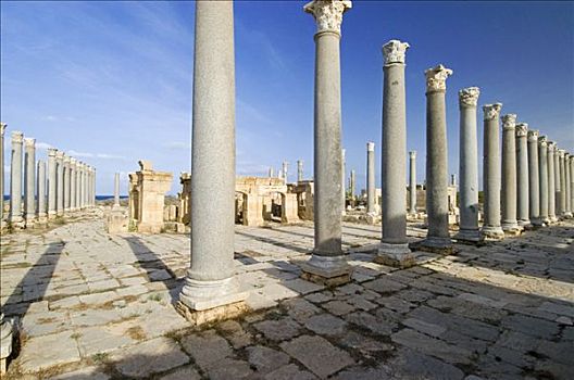 柱子,正面,剧院,莱普蒂斯马格纳,利比亚,世界遗产