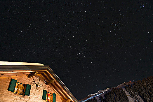 奥地利,蒙塔丰,星空,上方,雪屋