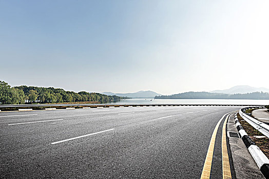 空,沥青,道路,漂亮,湖