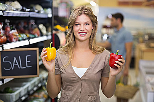 头像,漂亮,微笑,金发女郎,买,蔬菜,超市