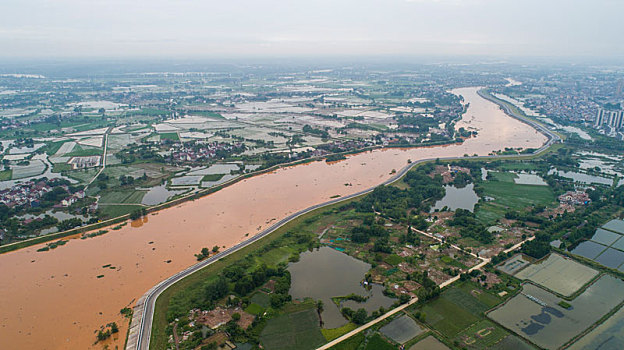 航拍山洪爆发的河流