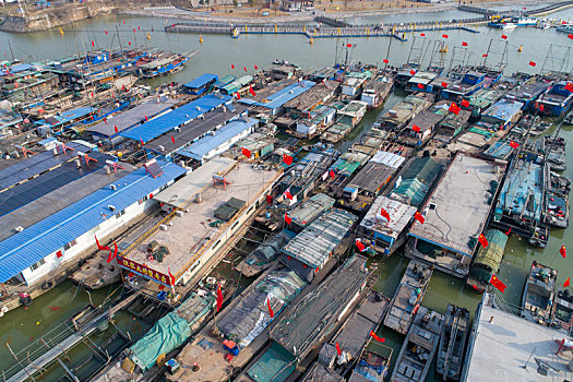 长江流域十年禁捕前的中国江苏省洪泽湖渔港