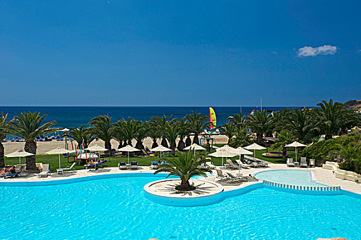 酒店,水池,海滩,克里特岛,希腊,欧洲
