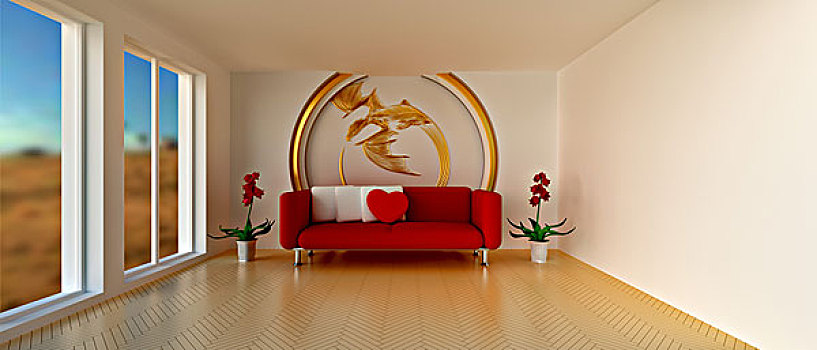 房间,沙发,金色,龙,装饰
