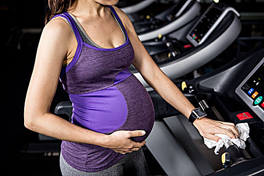 孕妇,接触,腹部,跑步机,健身房