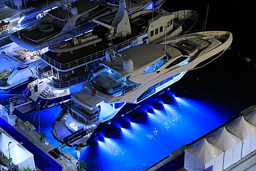 游艇,建造,船厂,长度,水下,港口,夜晚,摩纳哥,展示,蓝色海岸,地中海,欧洲