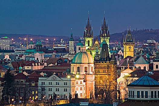 俯视,布拉格,捷克共和国,黎明