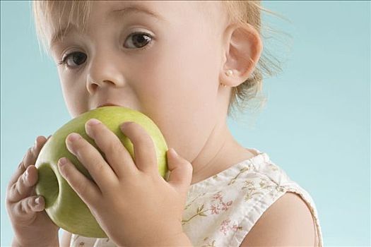 一个,女孩,肖像,吃,苹果