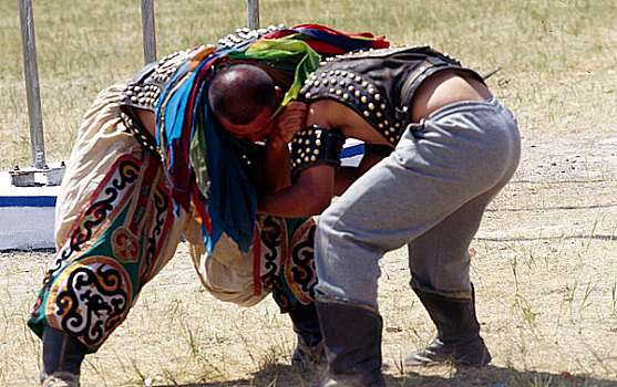 乌兰浩特草原上的那达慕摔跤比赛