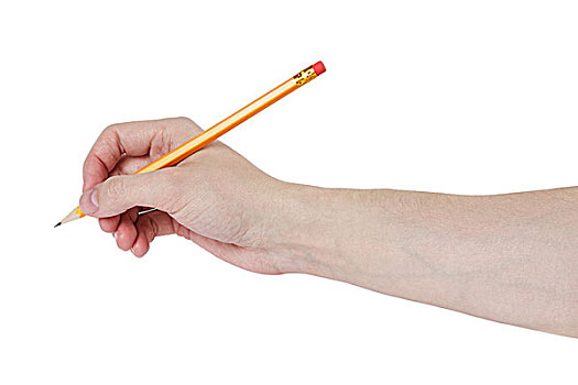男人,手,书写,铅笔,隔绝,白色背景