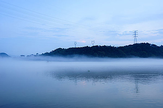 湖,山,反射,雾