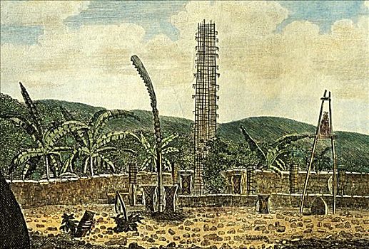 1784年,雕刻,夏威夷,考艾岛,神谕,塔
