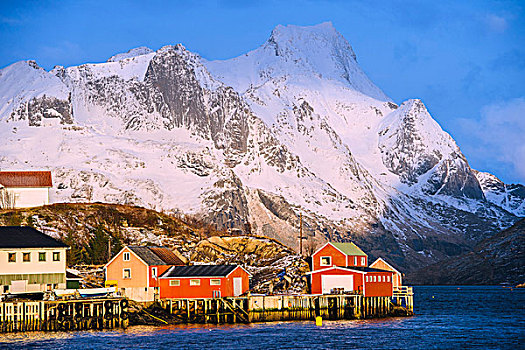 房子,渔村,瑞恩,罗弗敦群岛,挪威