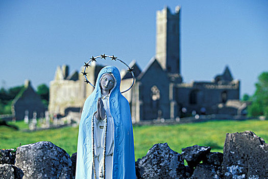 爱尔兰,克雷尔县,教堂,小雕像