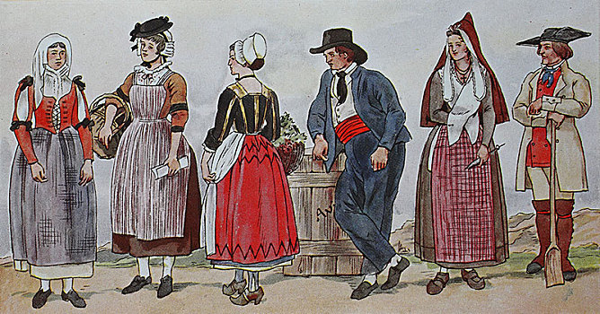 人,传统服装,时尚,服饰,衣服,法国,早,19世纪,插画,欧洲