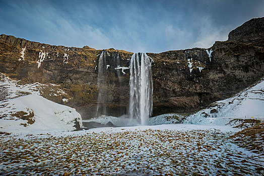 瀑布,冬天,南,冰岛,欧洲
